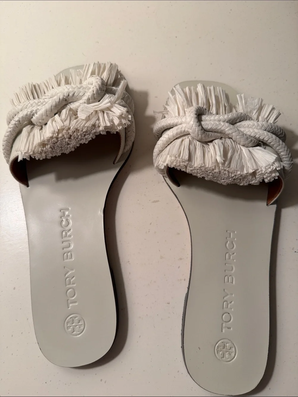 Tory Burch Cream Raffia Knot Slide Sandals with Braided Detail